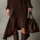 Isla suede tie waist midi dress, view 4