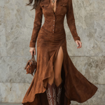 Carlotta Long Dress with Ruffles in Caramel, view 3