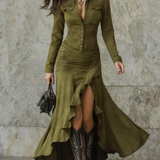 Carlotta Long Dress with Ruffles in Green, view 2