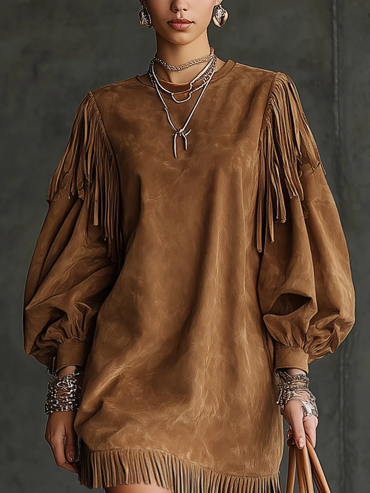 Emma fringed suede mini dress, view 2