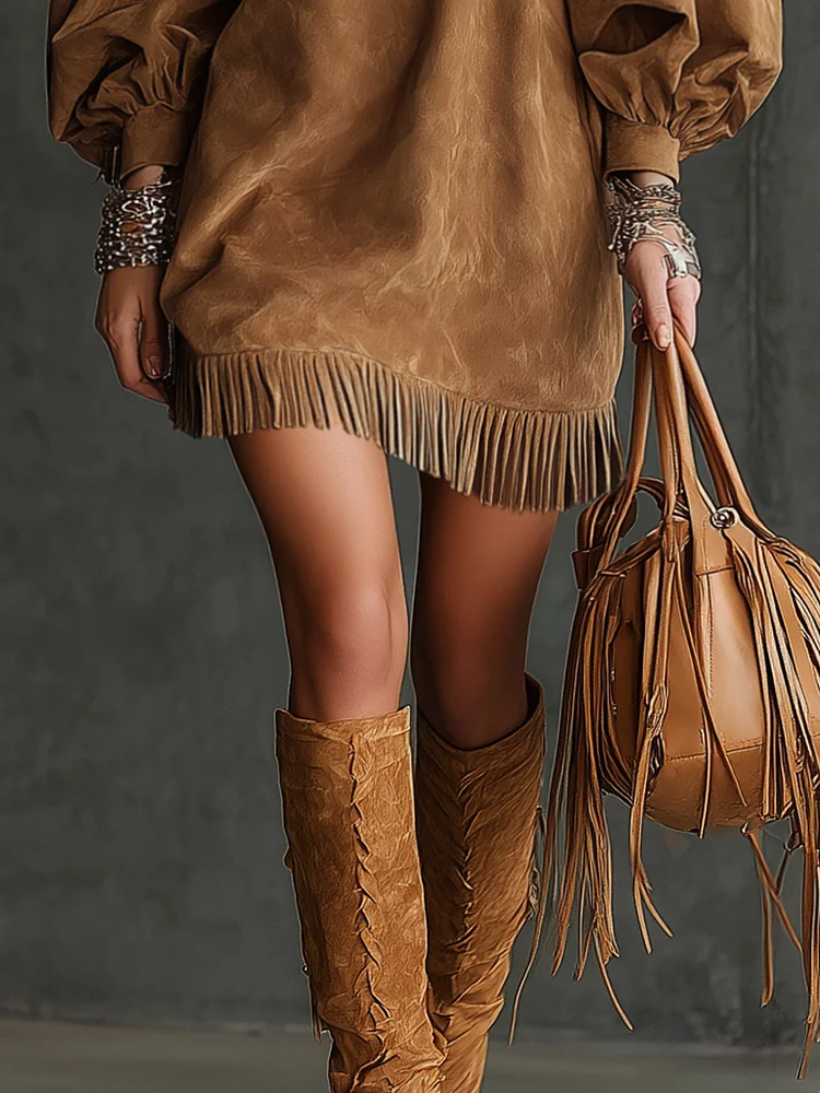 Emma fringed suede mini dress, view 3