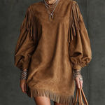 Emma fringed suede mini dress, front view