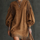 Emma fringed suede mini dress, front view