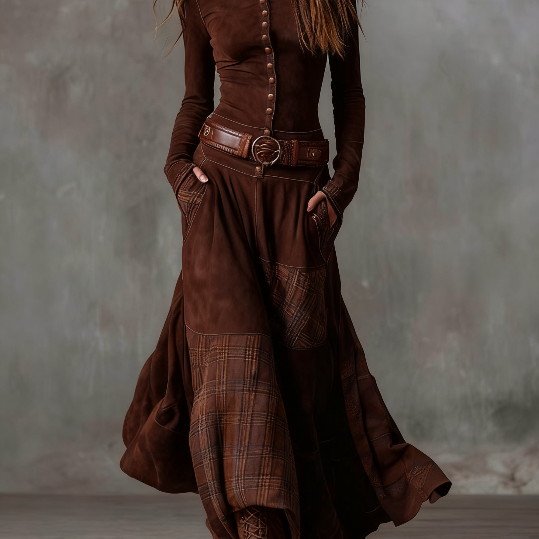 Michelle belted suede dress in Brown, view 7