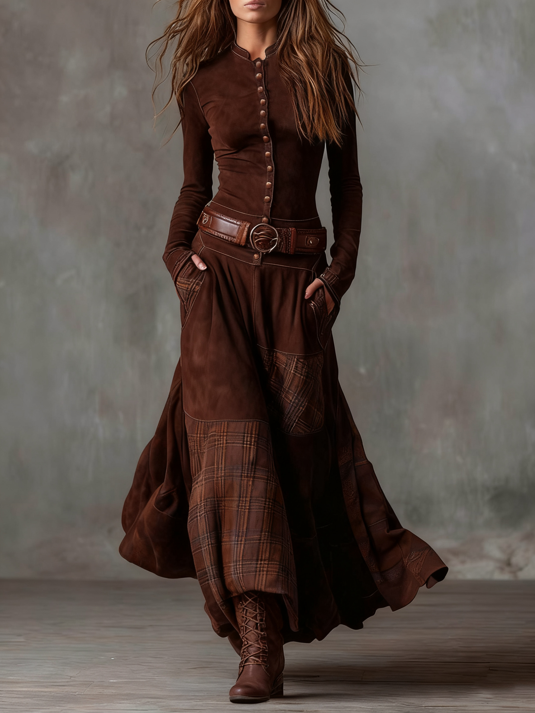 Michelle belted suede dress in Brown, view 7