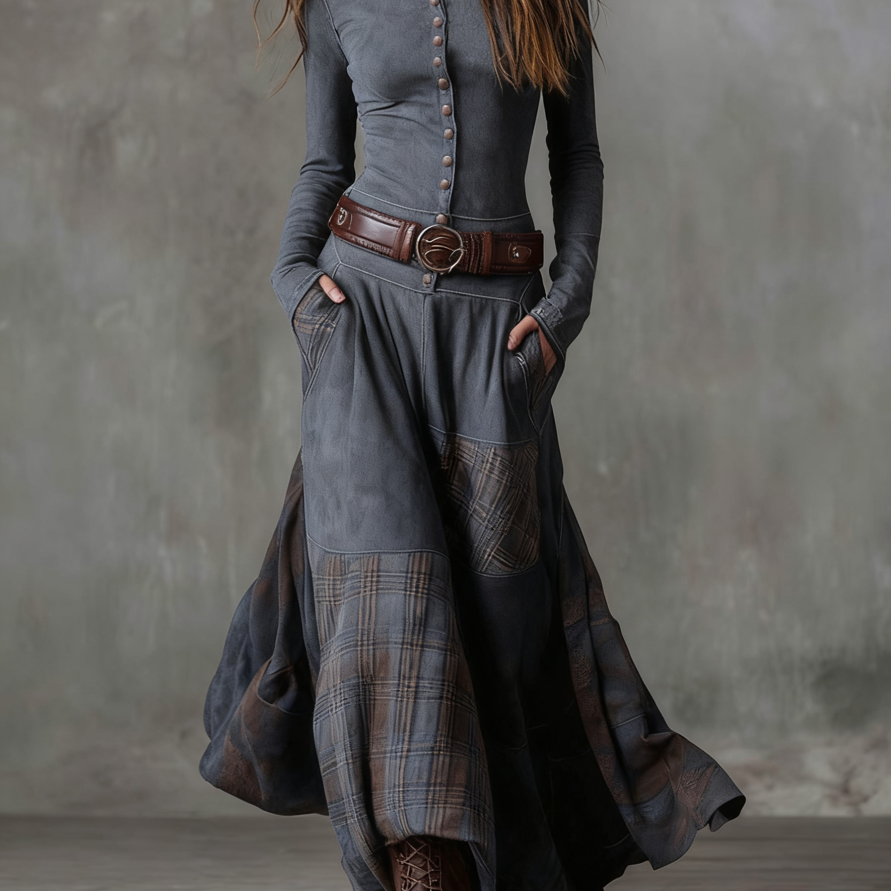 Michelle belted suede dress in Grey, view 9