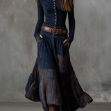 Michelle belted suede dress in Navy, front view