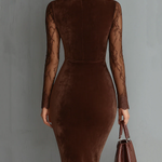 Rosamund brown velvet dress with lace sleeves, view 2