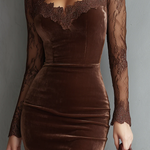 Rosamund brown velvet dress with lace sleeves, view 3
