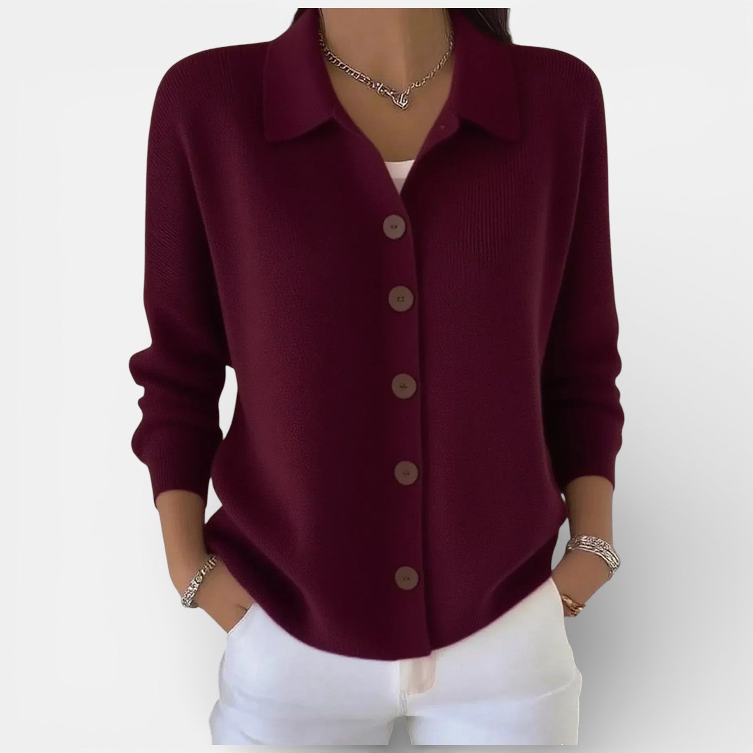 Merry knitted button blouse in Burgundy, view 6
