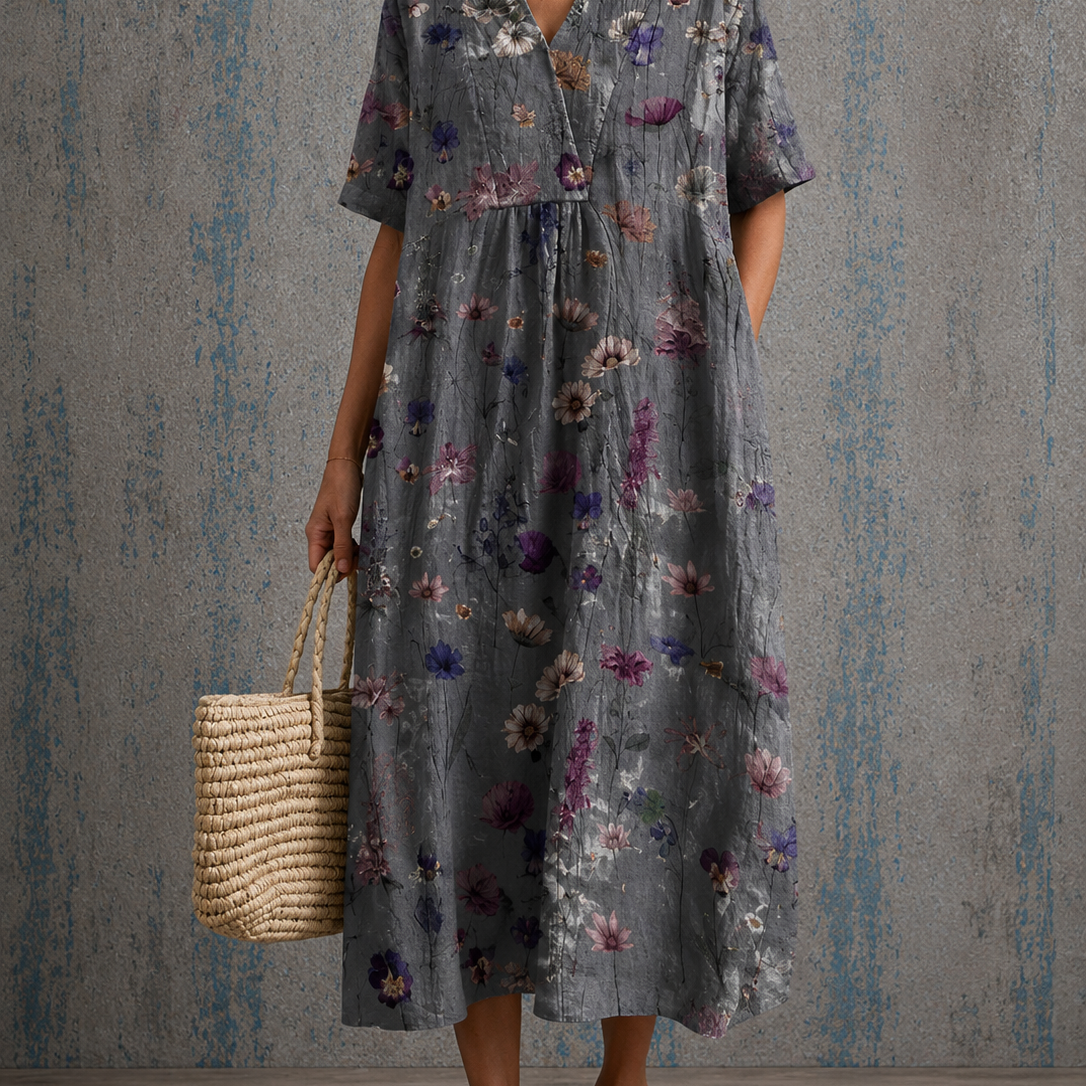 Camille navy floral half sleeve dress, front view