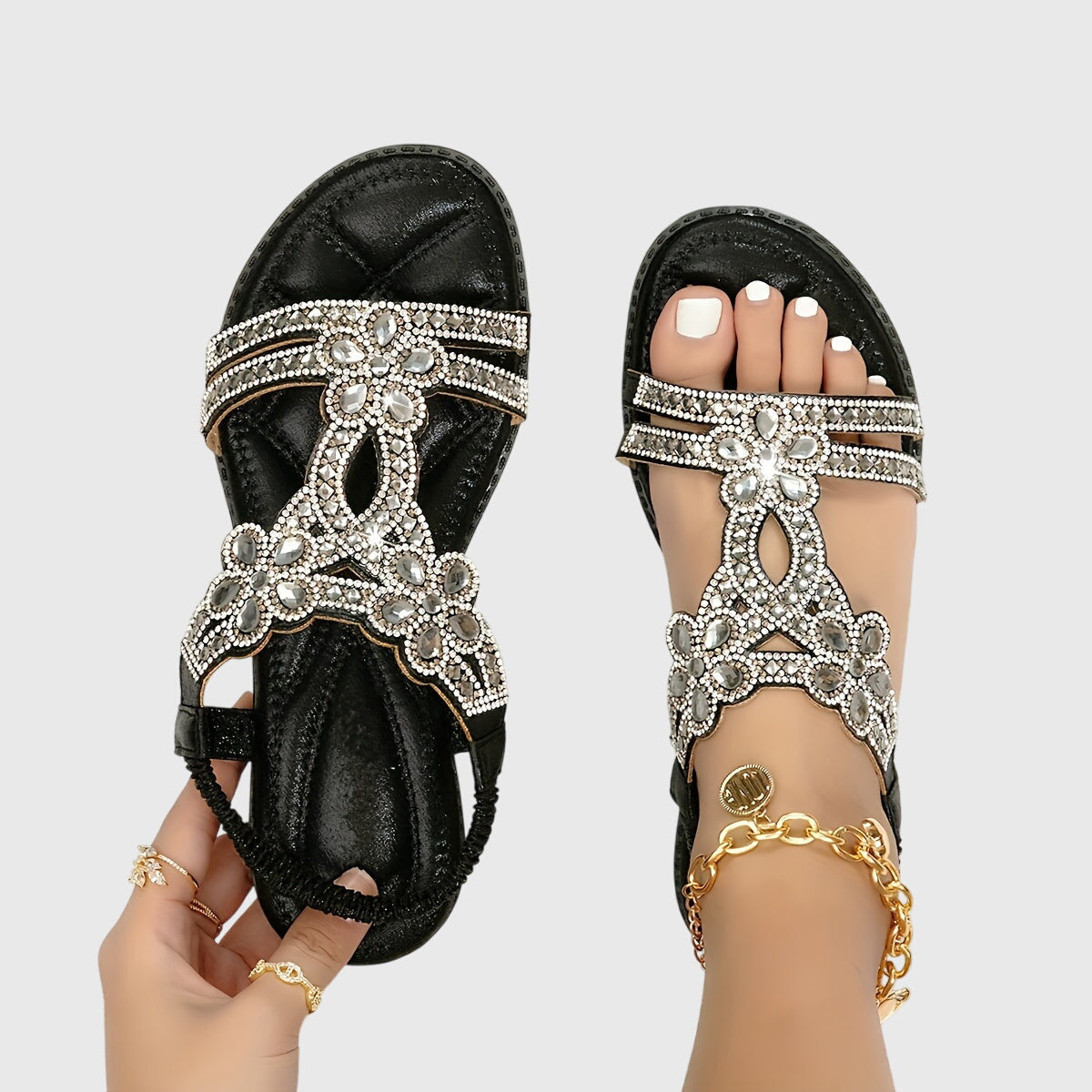 Blessy Embellished Slingback Sandals in Black, view 24