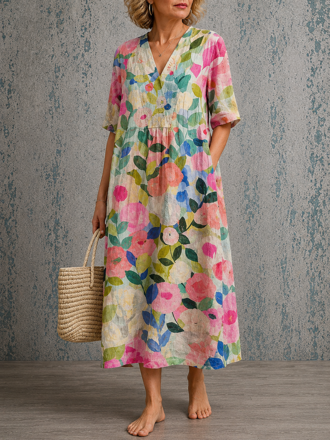 Susan floral half sleeve dress, front view