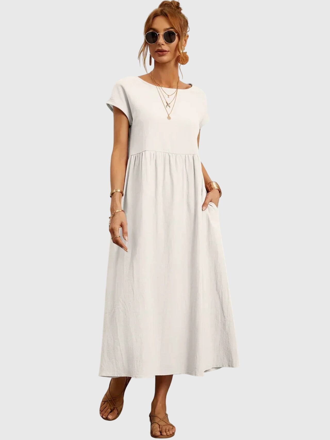 Giselle casual pocket dress in White, view 8