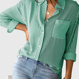 Ariana striped collared shirt in Mid Green, view 10