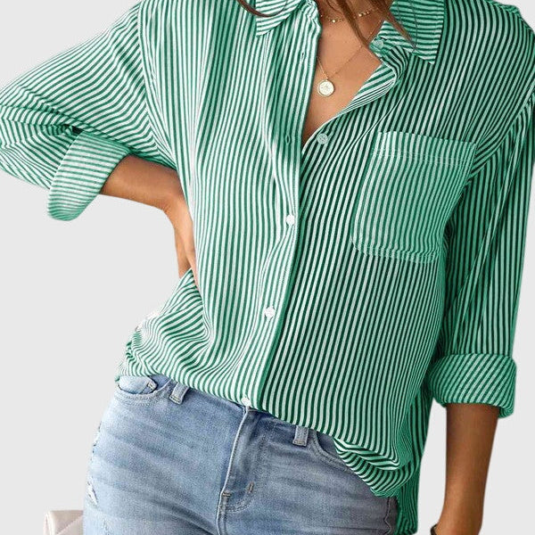 Ariana striped collared shirt in Mid Green, view 10