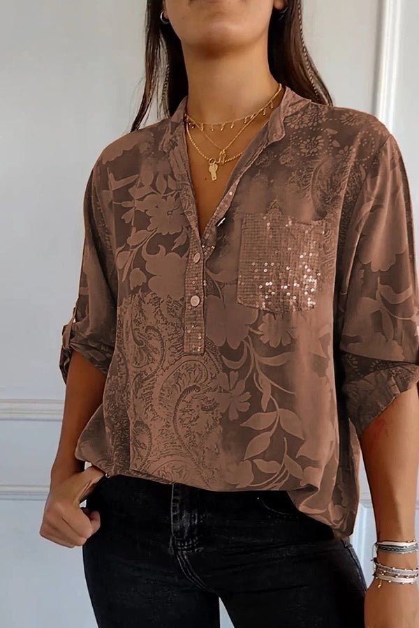 Pauline sequin top in Khaki, front view