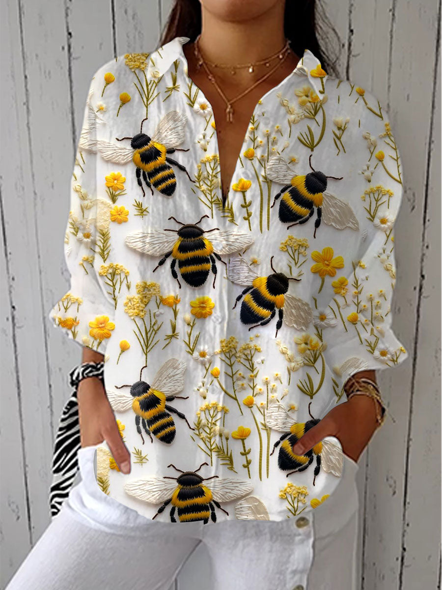 Fiorine golden bee print blouse in Multicolour, front view