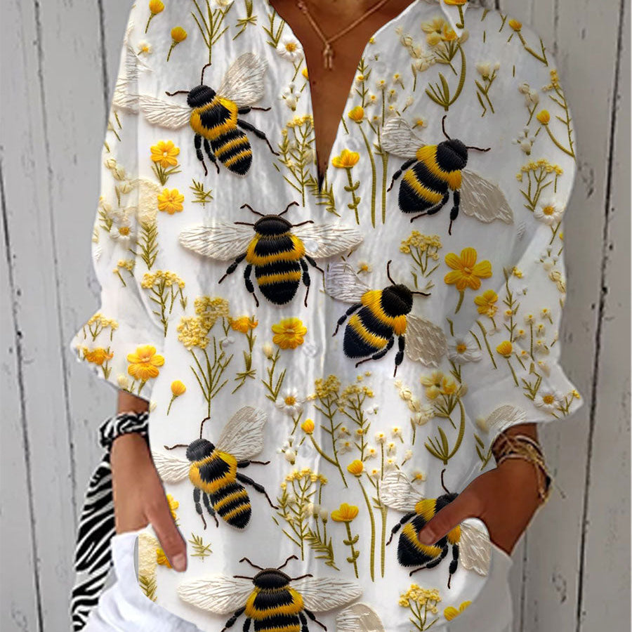 Fiorine golden bee print blouse in Multicolour, front view