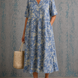 Joanne blue floral dress, front view