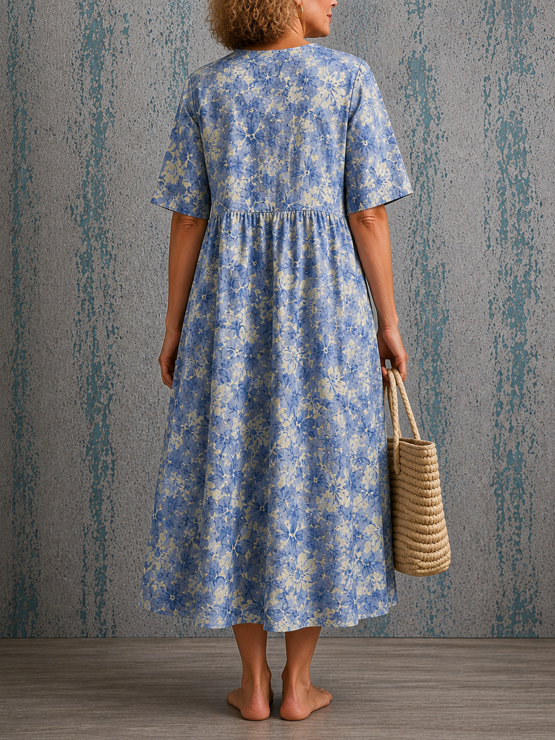 Joanne blue floral dress, view 2