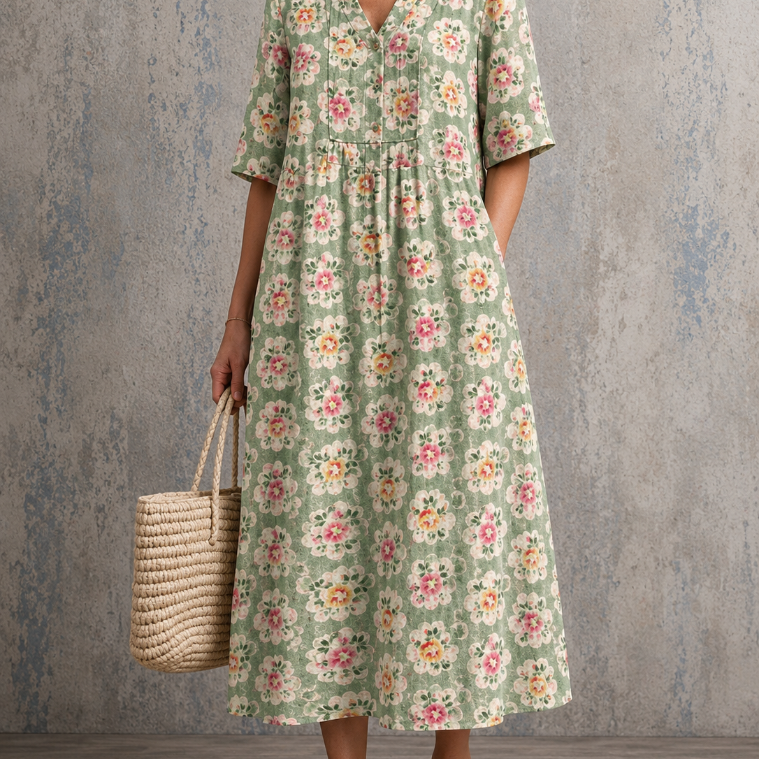 Brenda floral half sleeve dress, front view