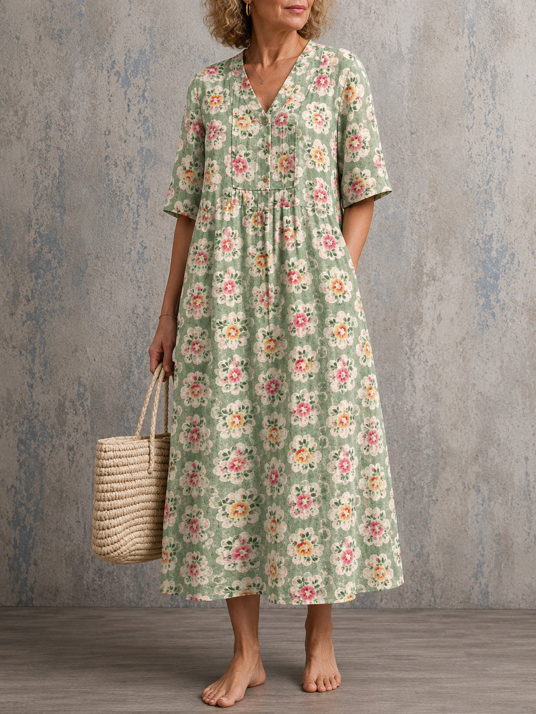 Brenda floral half sleeve dress, front view