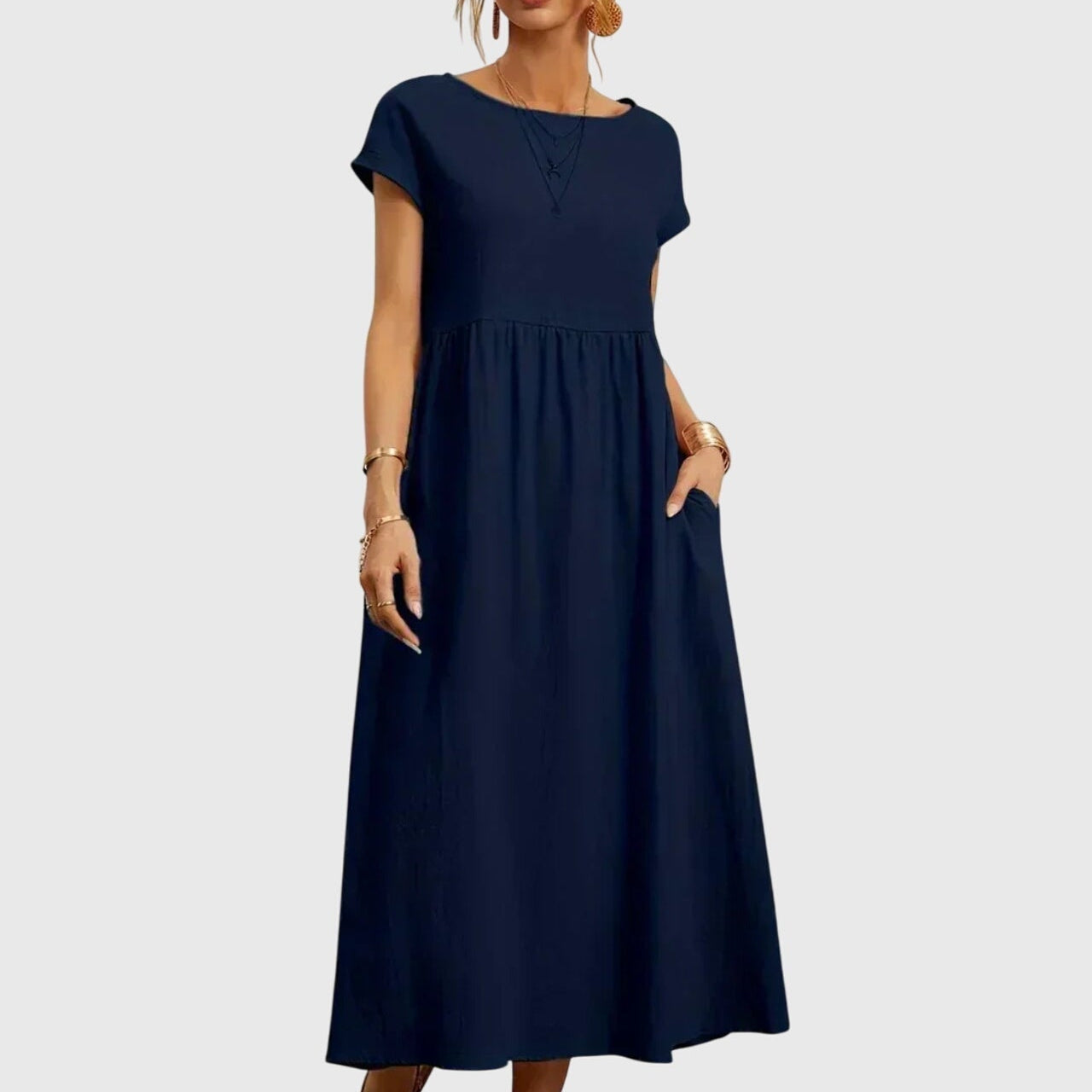 Giselle casual pocket dress in Navy Blue, view 2