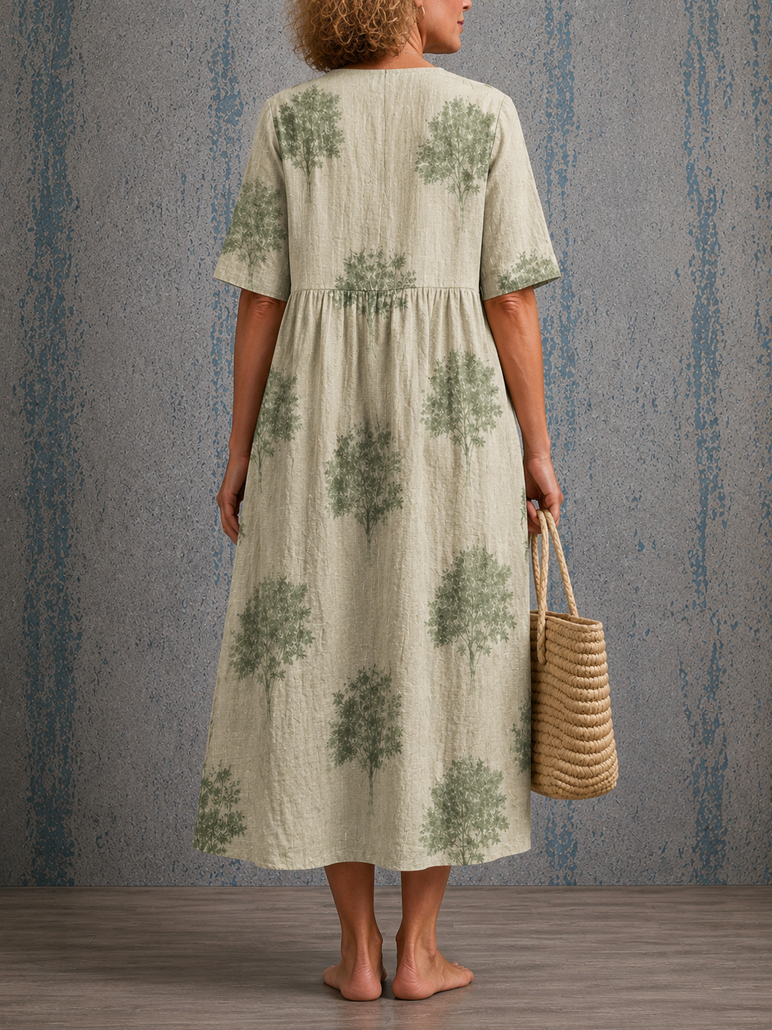 Annette half sleeve tree print dress, view 2