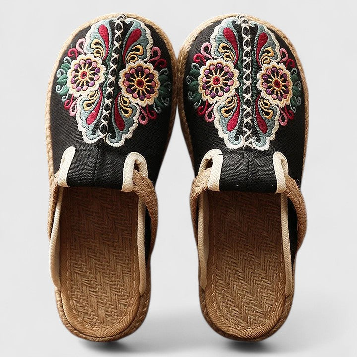 Marousse Embroidered Floral Mules in Black, view 3