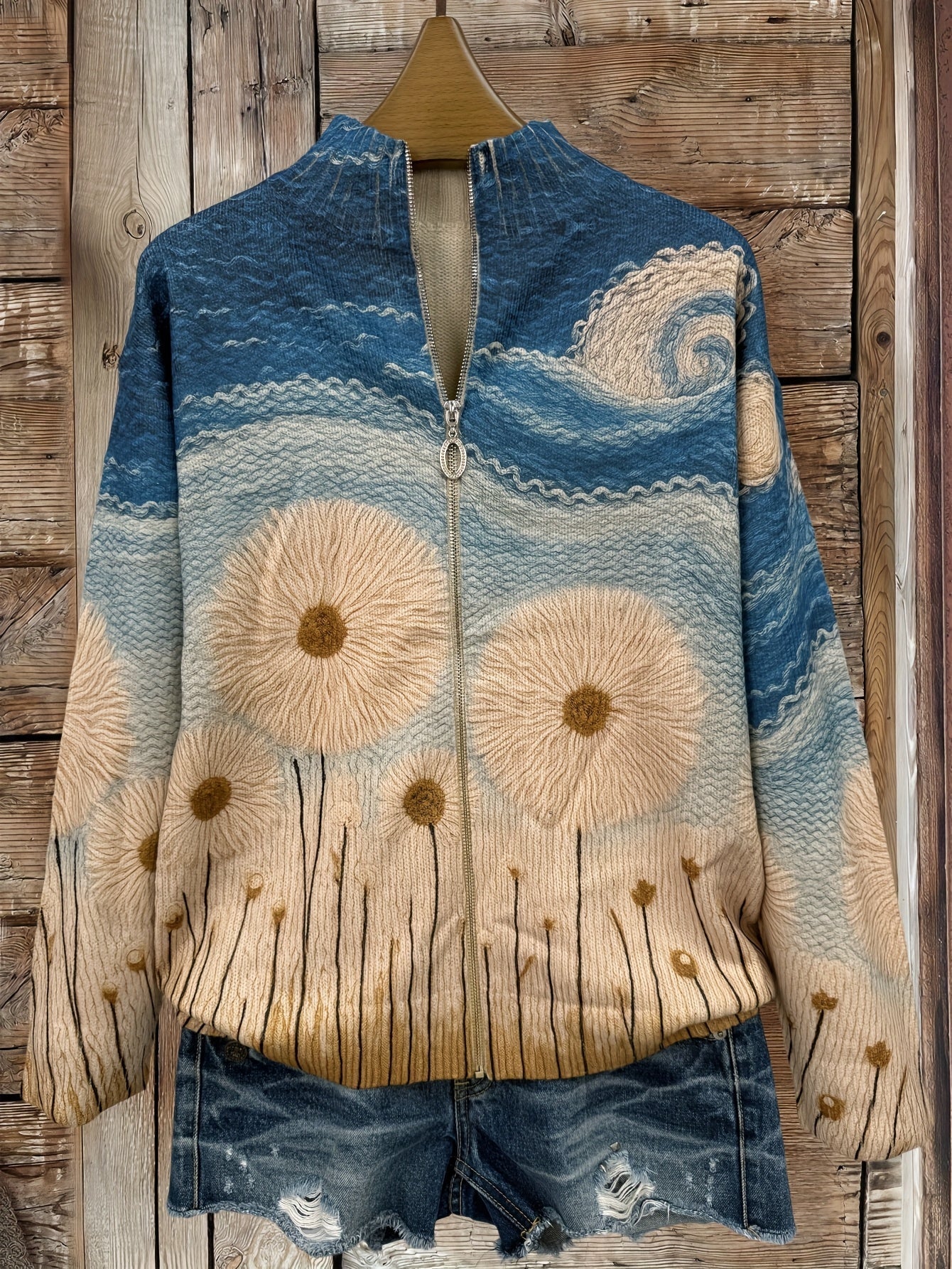 Quinn dandelion meadow quilted zip-up cardigan, view 2