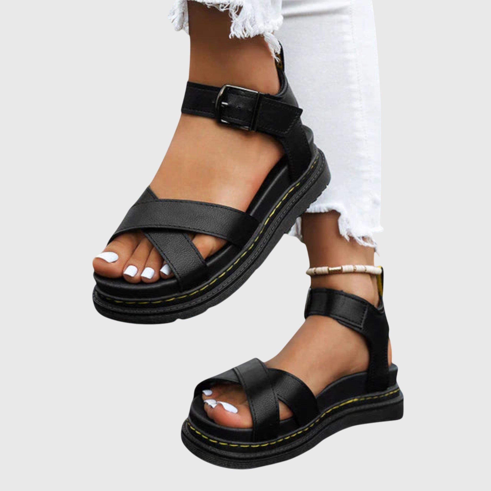 Lina comfy sandals in Black, front view