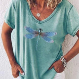 Estelle V-neck tee in Blue, view 5