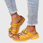 Diora Orthopaedic Leather Wedge Sandals in Yellow, view 4