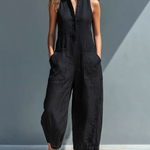 Sleeveless Linen Blend Jumpsuit in Black, front view