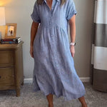 Cassandra Striped Shirt Dress in Blue, front view