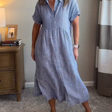 Cassandra Striped Shirt Dress in Blue, front view