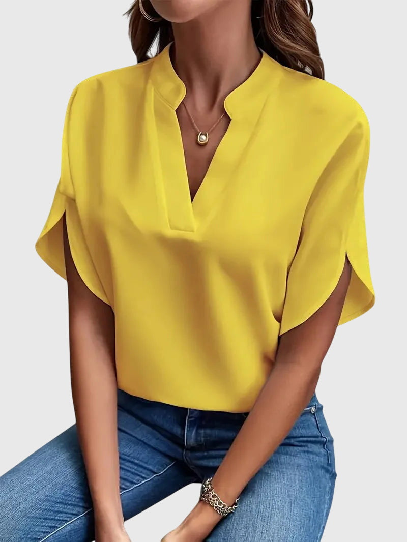 Beatrix soft V-neck shirt in Yellow, view 9