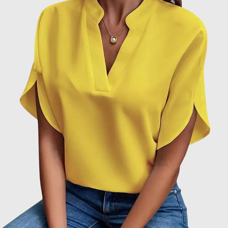 Beatrix soft V-neck shirt in Yellow, view 9