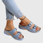 Diora Orthopaedic Leather Wedge Sandals in Light Blue, front view