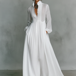 Patchwork linen maxi dress with stand collar, view 4