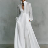 Patchwork linen maxi dress with stand collar, view 4