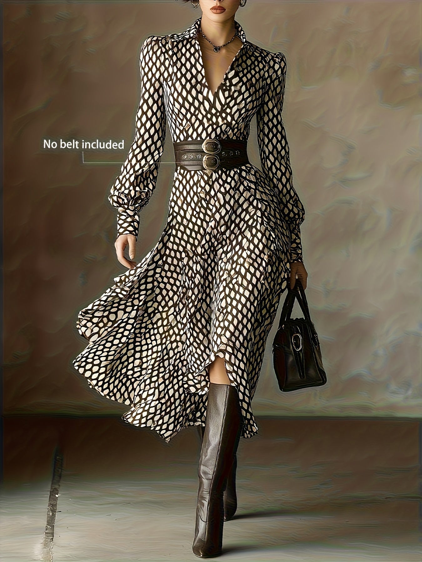 Zara diamond print belted dress, view 2