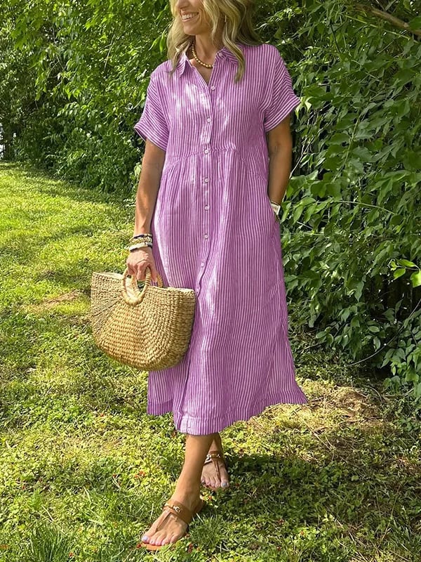 Cassandra Striped Shirt Dress in Pink, view 8