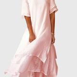 April elegant layered midi dress in Pink, front view