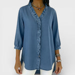 Heather ruffled blouse in Blue, front view