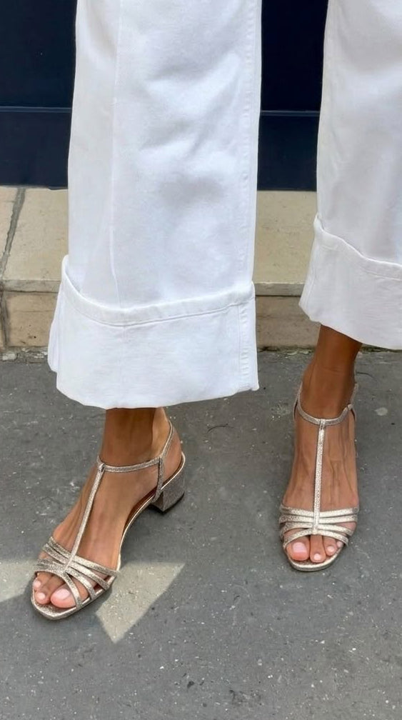 Solveig Strappy Block Heel Sandals in Silver, view 6
