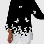 Alayah printed crew neck top in Black White Butterflies, view 6