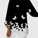 Alayah printed crew neck top in Black White Butterflies, view 6