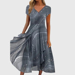 Aubrielle swirl print flowing midi dress in Grey, view 2